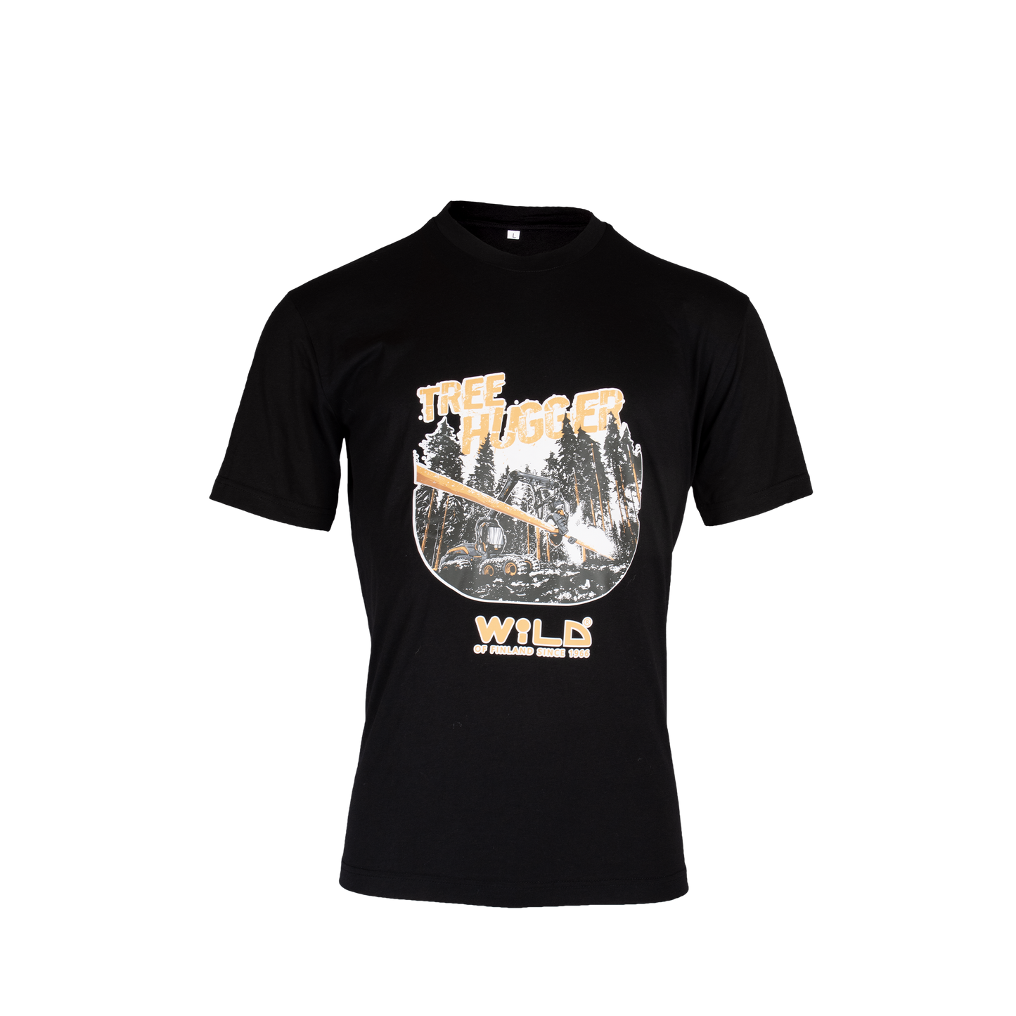 Everyday Crew Neck Graphic T-SHIRT (95% Cotton 5% Elastane, Unisex) "Tree Hugger" - Black