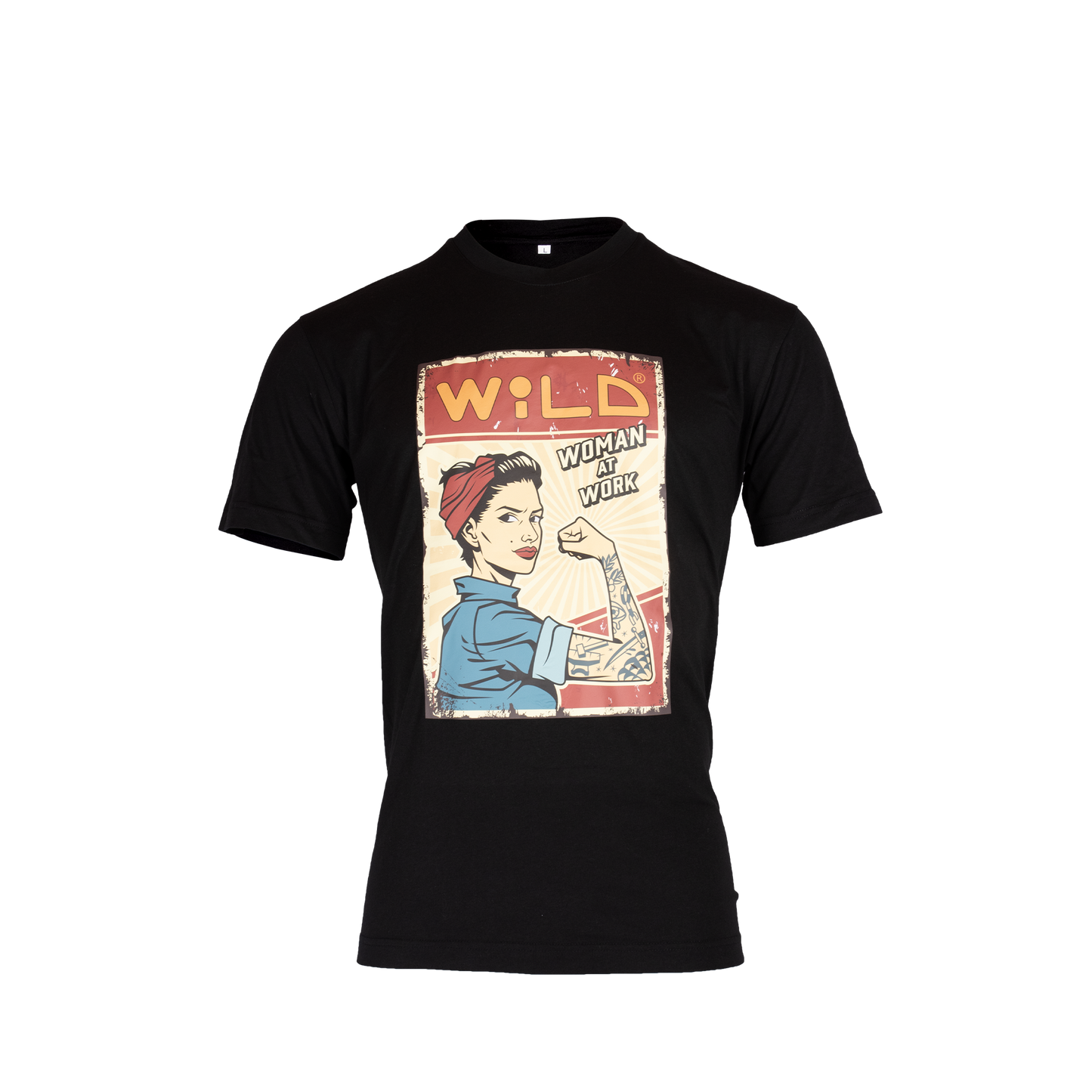 Everyday Crew Neck Graphic T-SHIRT (95% Cotton 5% Elastane, Unisex) "Woman at Work" - Black