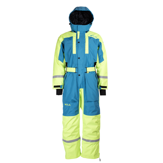 SUPER SAFARI OVERALL (Water Resistant, Premium Insulation) - Firozi Blue / Fluorescent Yellow